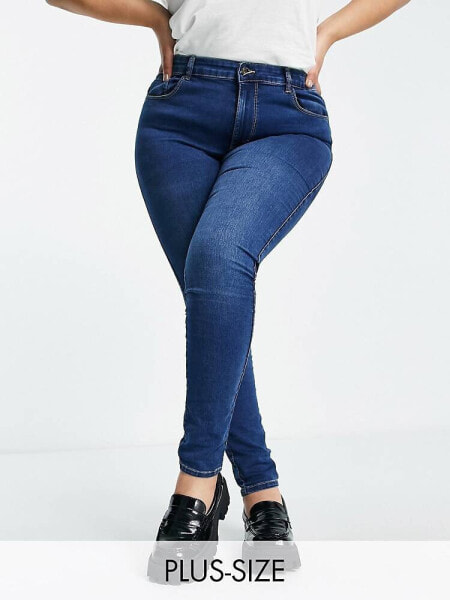 Only Curve Augusta high waisted skinny jeans in mid blue wash 