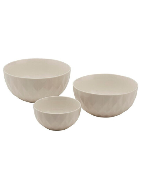 3 Piece Diamond Embossed White Bowl Set - 8", 7" 5"