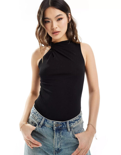 ASOS DESIGN knot detail bodysuit in black