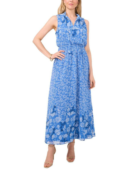 Women's Sleeveless Tie-Neck Smocked Maxi Dress