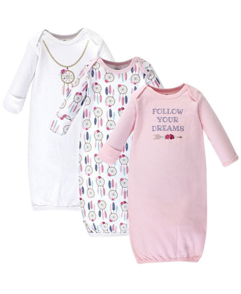 Baby Girls Treasure Baby Cotton Long-Sleeve Gowns 3pk, Dream Catcher, 0-6 Months