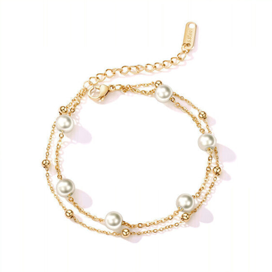 Double gold-plated bracelet with pearls