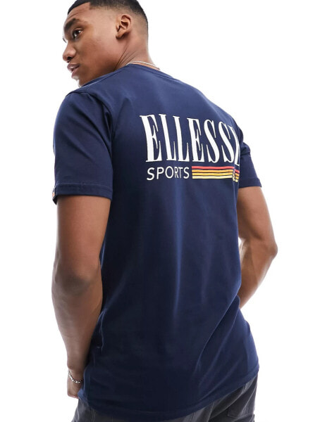 ellesse Denron graphic back print t-shirt in navy