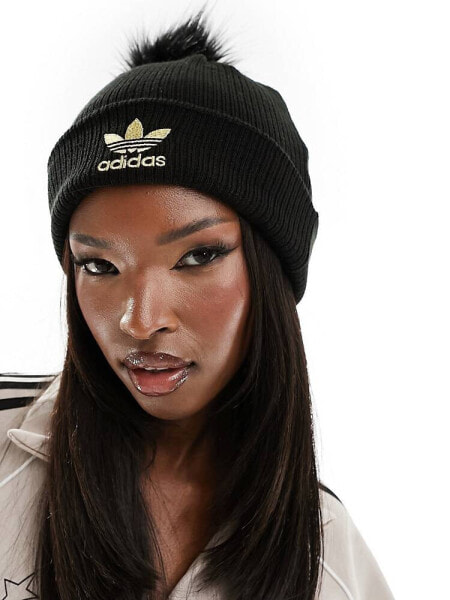 adidas Originals fur pom pom beanie in black