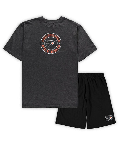 Men's Black, Heathered Charcoal Philadelphia Flyers Big and Tall T-shirt and Shorts Sleep Set