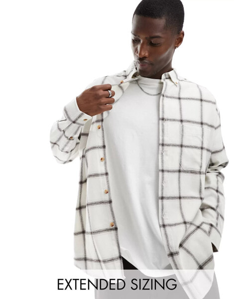 ASOS DESIGN 90s oversized shirt in ecru windowpane check