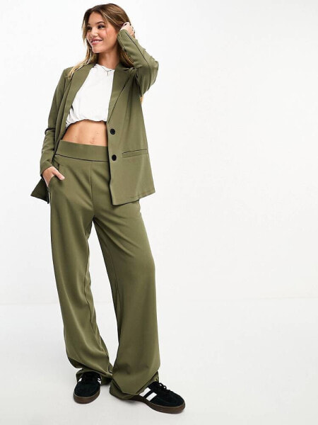 JDY wide leg tailored trousers co-ord in khaki