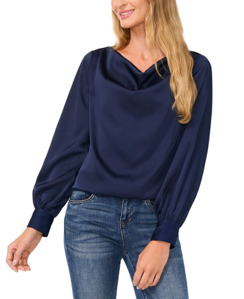 Women's Cowlneck Blouson-Sleeve Blouse