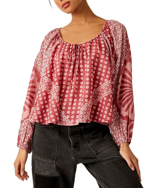 Women's Elena Printed Balloon-Sleeve Cotton Top