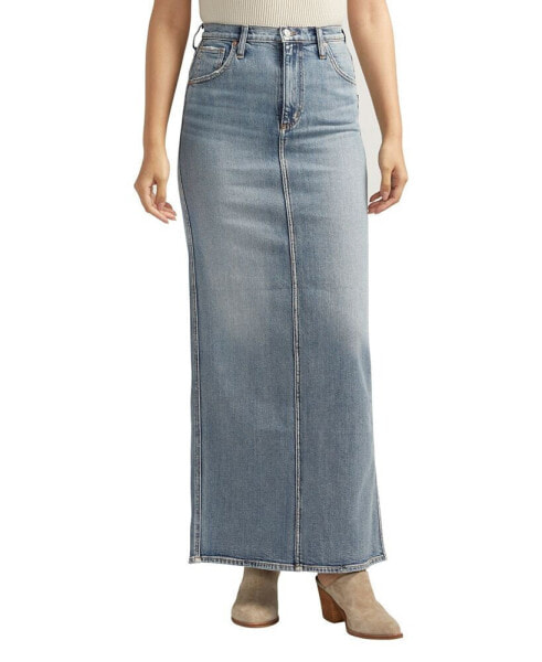 Women's Back-Slit Maxi Jean Skirt