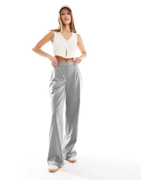 Object wide leg trousers in grey stripe