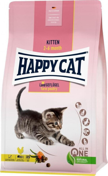 Happy Cat Kitten Farm Poultry, sucha karma, dla kociąt w wieku 2-6 mies, drób, 1,3 kg, worek