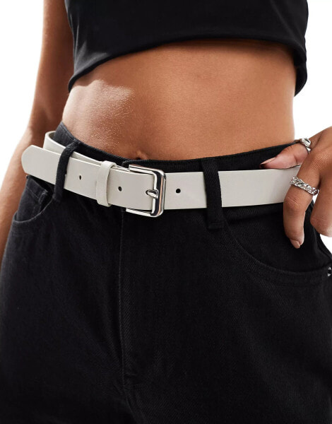 Pieces leather look belt in stone grey