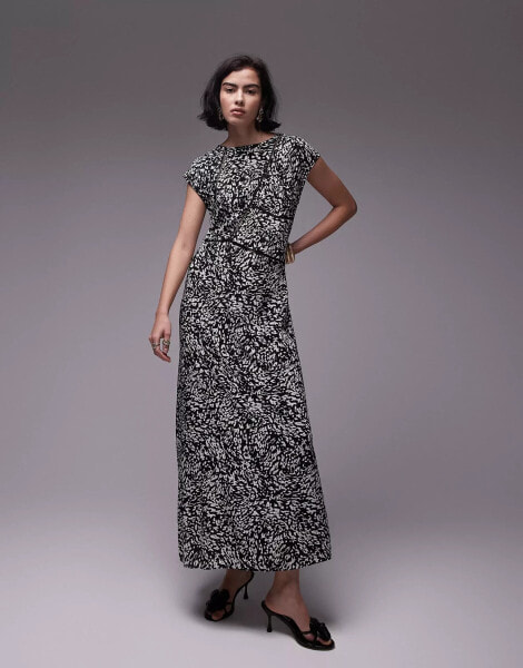 Topshop ladder trim column midi dress in mono animal print