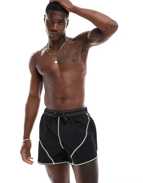 Weekday Tan swim shorts with seam detail in black