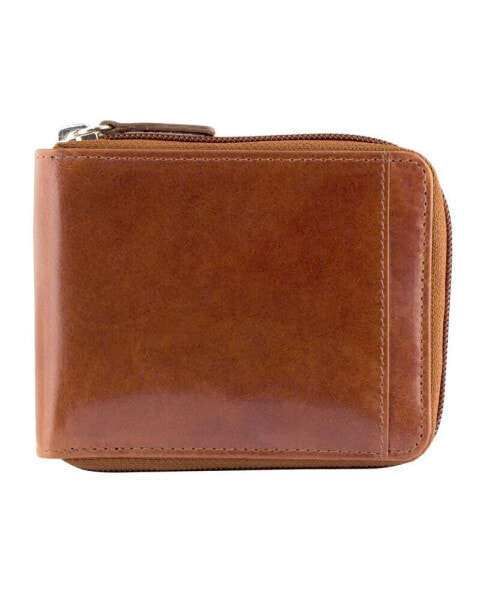 Casablanca Collection Men's RFID Secure Center Zippered Wallet with Removable Passcase