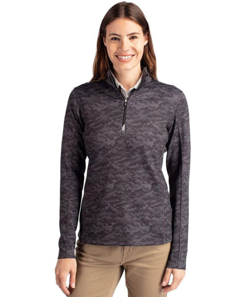 Women's Cutter Buck Traverse Camo Print Stretch Quarter Zip Pullover Jacket