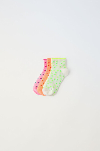 Pack of three pairs of fruit print short socks