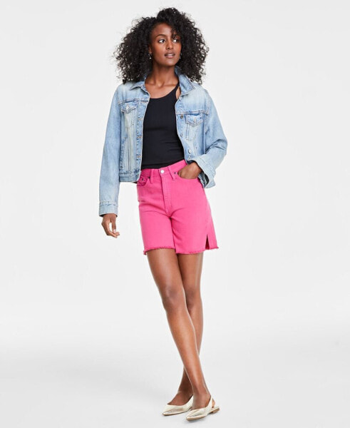 Women's High-Rise Frayed Denim Shorts, Created for Macy's