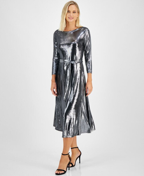 Women's Shine Metallic Tie-Waist Dress