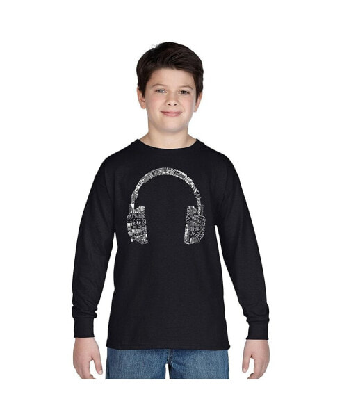 Boys Word Art Long Sleeve T-shirt - HEADPHONES - LANGUAGES