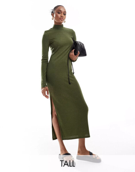 Vero Moda Tall rib jersey maxi dress in dark green