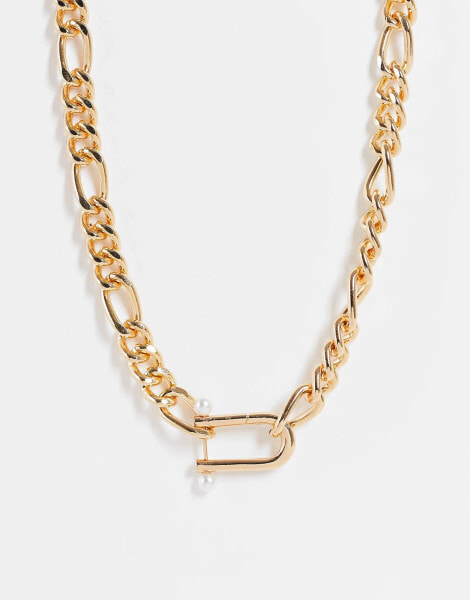 WFTW pearl clasp chain necklace in gold