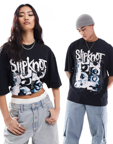 ASOS DESIGN unisex oversized license tee with Slipknot prints in black