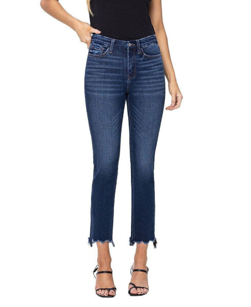 Women's High Rise Cropped Step Hem Slim Straight Jeans