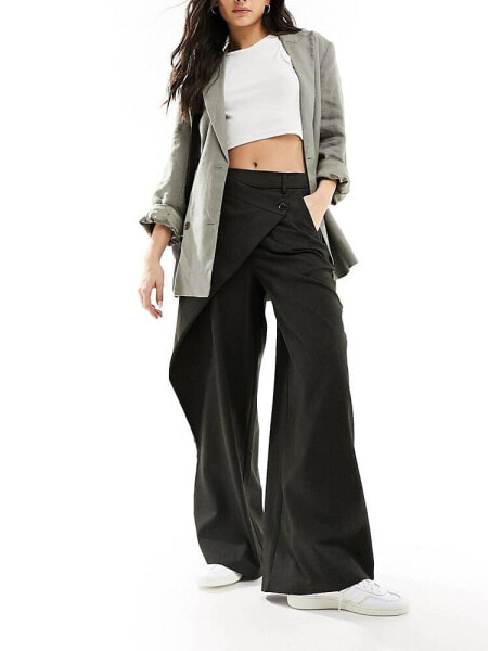 ASOS DESIGN tailored wrap trouser in grey