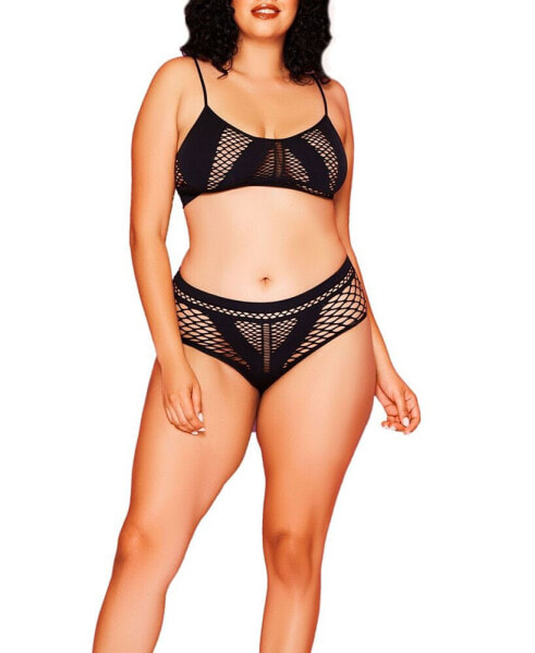 Комплект женского нижнего белья Hauty Frankie Plus Size Seamless Bra Set with diamond Mesh Mid-Rise Panty