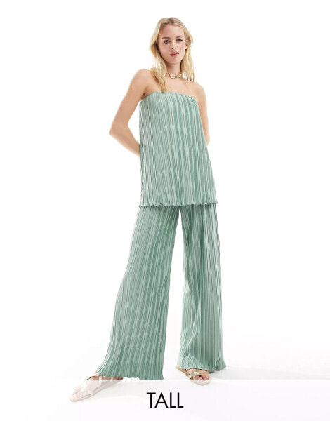 4th & Reckless Tall exclusive pleated wide leg trousers co-ord in sage