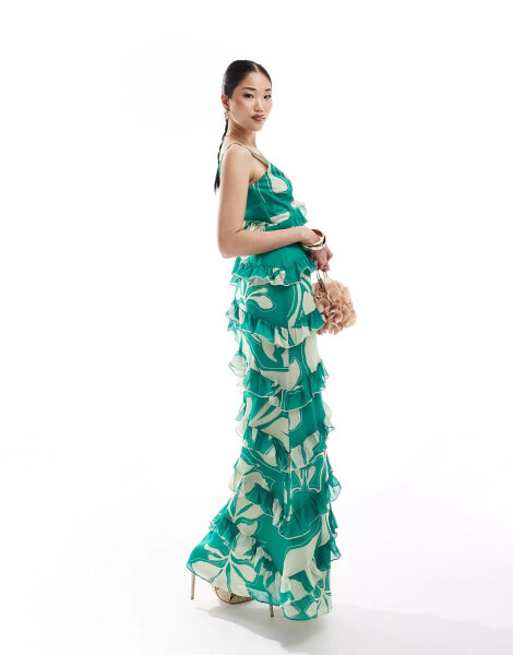 Pretty Lavish exclusive to ASOS Piper ruffle maxi dress in bright jade green floral