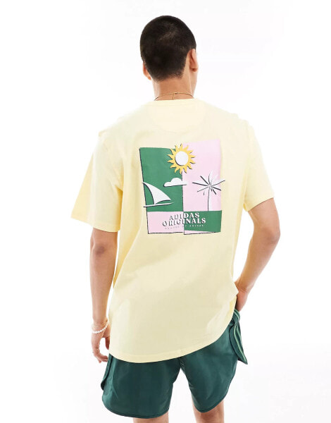 adidas Originals beach back print t-shirt in yellow