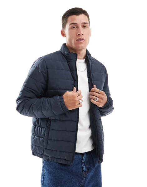 New Look lightweight funnel neck puffer jacket in navy