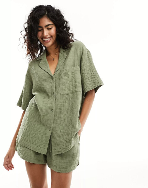 ASOS DESIGN cheesecloth shirt in olive