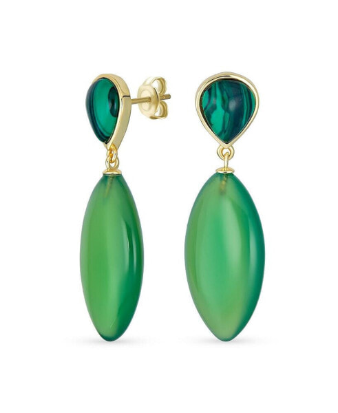 Unique Geometric Linear Malachite Green Natural Onyx Rhombus Shape Tear Drop Multi- Party Dangling Earrings in Gold Plated