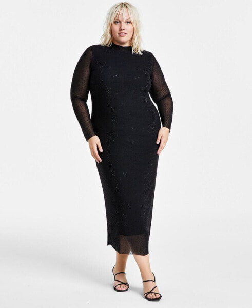 Trendy Plus Size Embellished Mesh Midi Dress, Created for Macy's