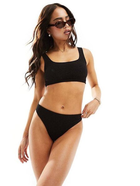 & Other Stories mix and match crinkle high waist bikini bottoms in black