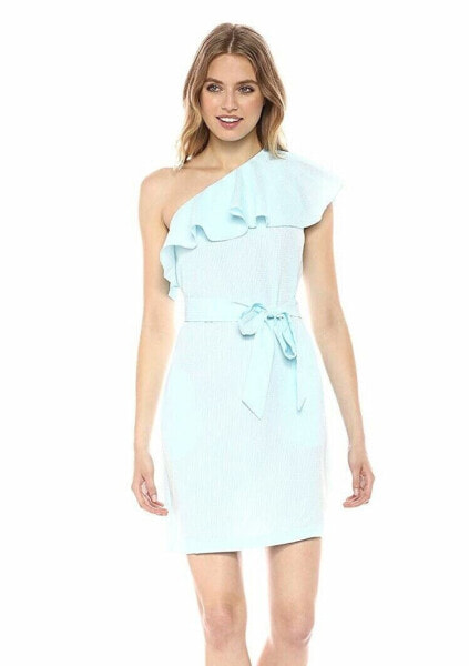 Donna Morgan 156336 Women's One Shoulder Shift Dress Aqua Sz. 4 US