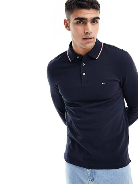 Tommy Hilfiger 1985 tipped slim long sleeve polo shirt in black