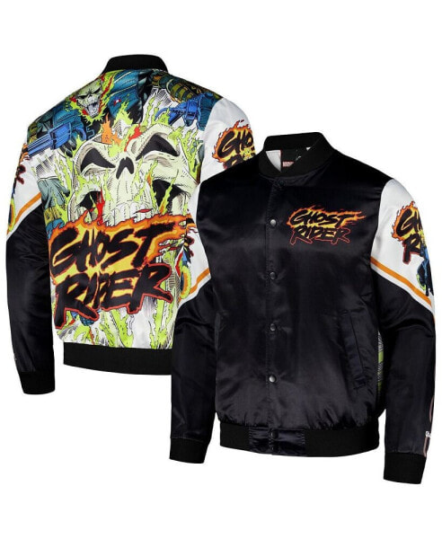 Men's Black/White Ghost Rider Fanimation Satin Full-Snap Jacket