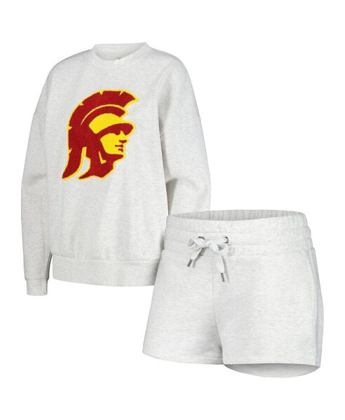 Women's Ash USC Trojans Team Effort Pullover Sweatshirt and Shorts Sleep Set