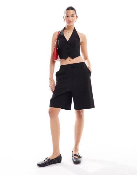 Miss Selfridge extended tab longline bermuda short co ord in black