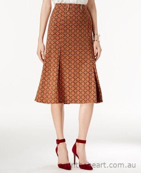 NY Collection Women's Printed A Line Skirt Rust Black S