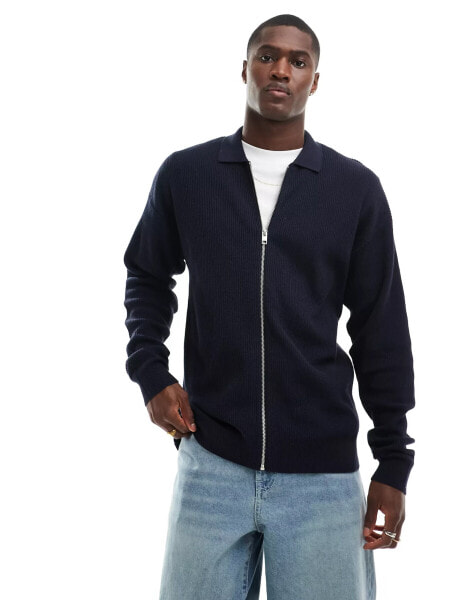 Jack & Jones Premium ribbed zip through cardigan