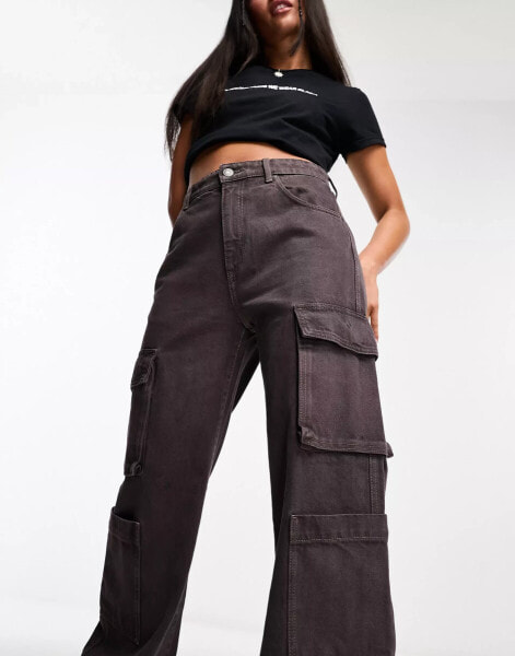 Cotton On cargo wide leg jean in burgundy