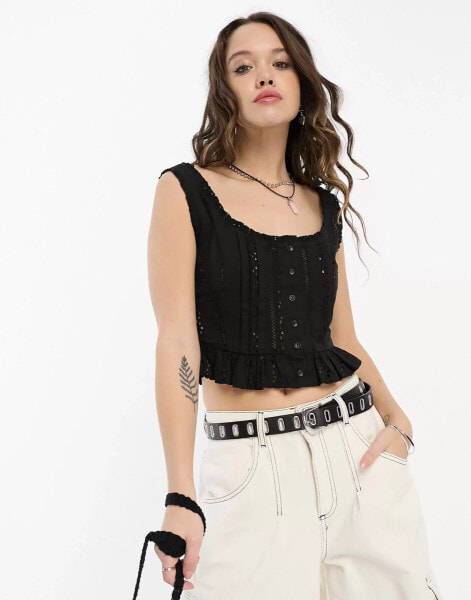 Reclaimed Vintage broderie corset top in black