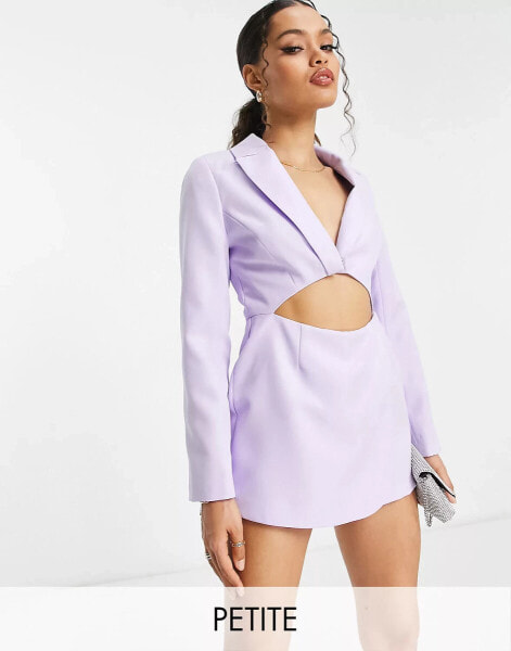 Miss Selfridge Petite – Mini-Playsuit mit Blazer-Detail in Flieder und Zierausschnitt