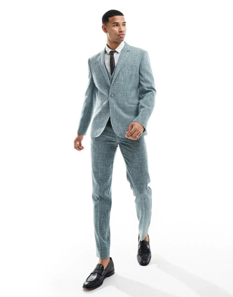 ASOS DESIGN wedding slim suit jacket in green crosshatch